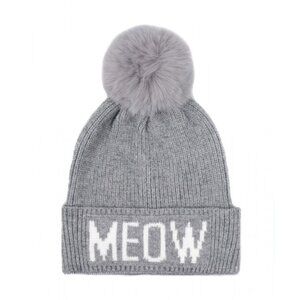 Soft Knitted Meow Faux Fur Pom Pom Beanie Hat Cat Lover Kitty Winter Cozy NWT